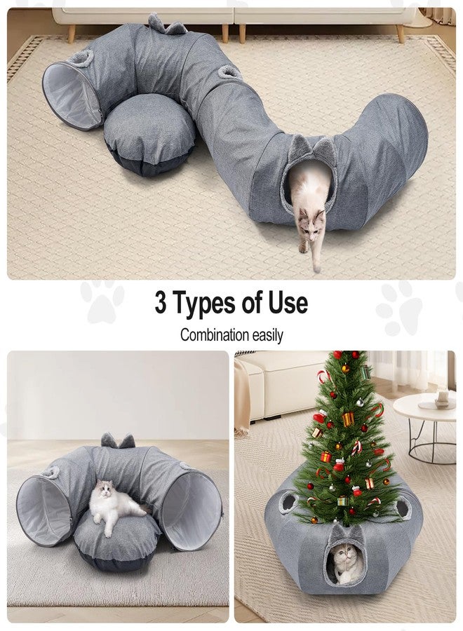 Odoland Linen Cat Tunnels for Indoor Cats with Central Cat Bed, Interactive Cat Toys Detachable Soft Mat and Variety Kitty Toy Set Grey - Image 4